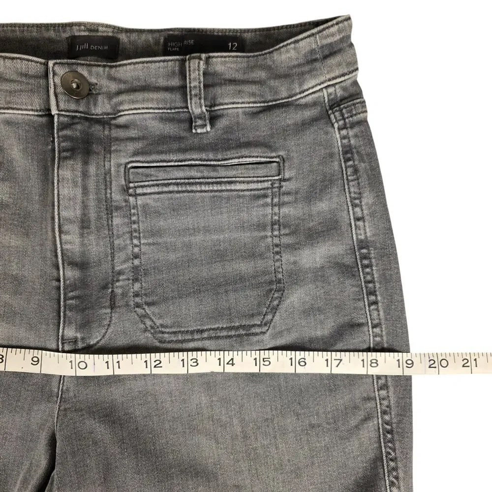 J.Jill High Rise Flare Jeans Womens 12 Gray Patch Pocket Stretch